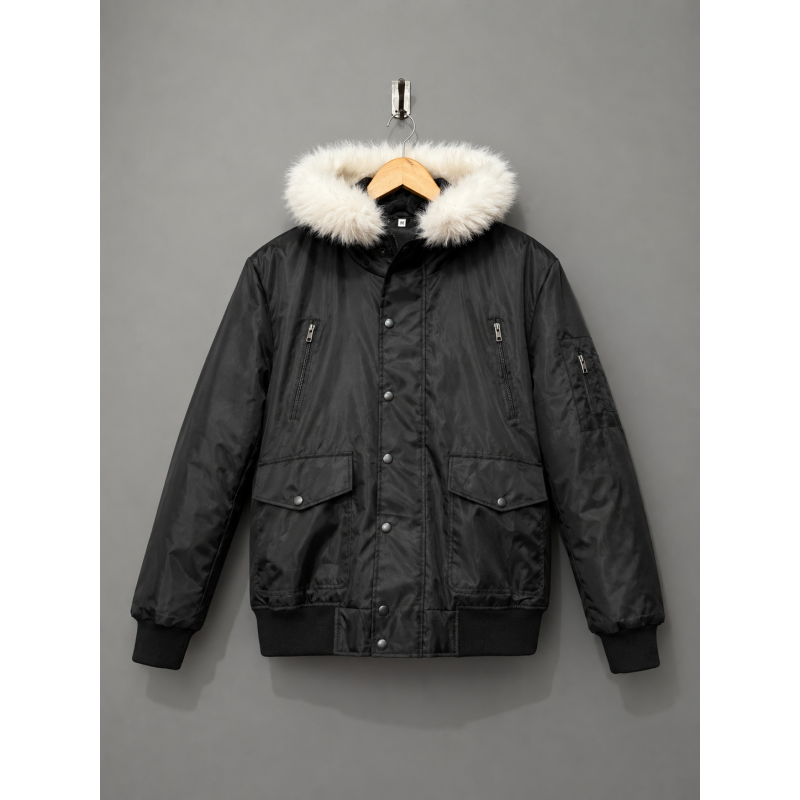 Black Hooded Parka Jacket