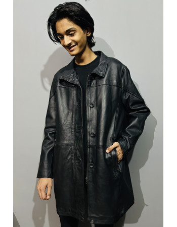 Black Leather Coat Vintage Oversized Leather Jacket