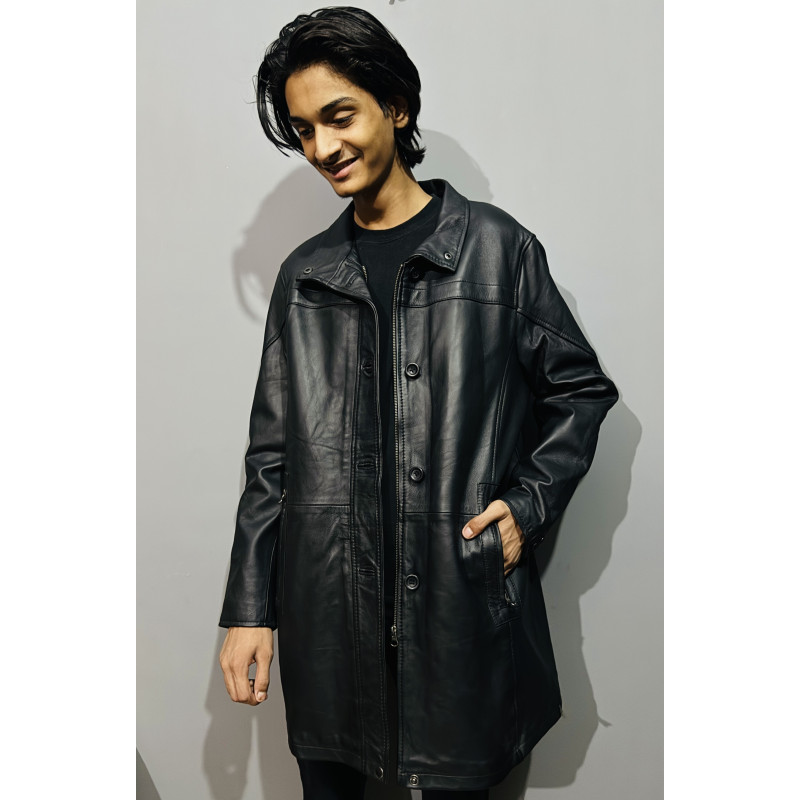 Black Leather Coat Vintage Oversized Leather Jacket