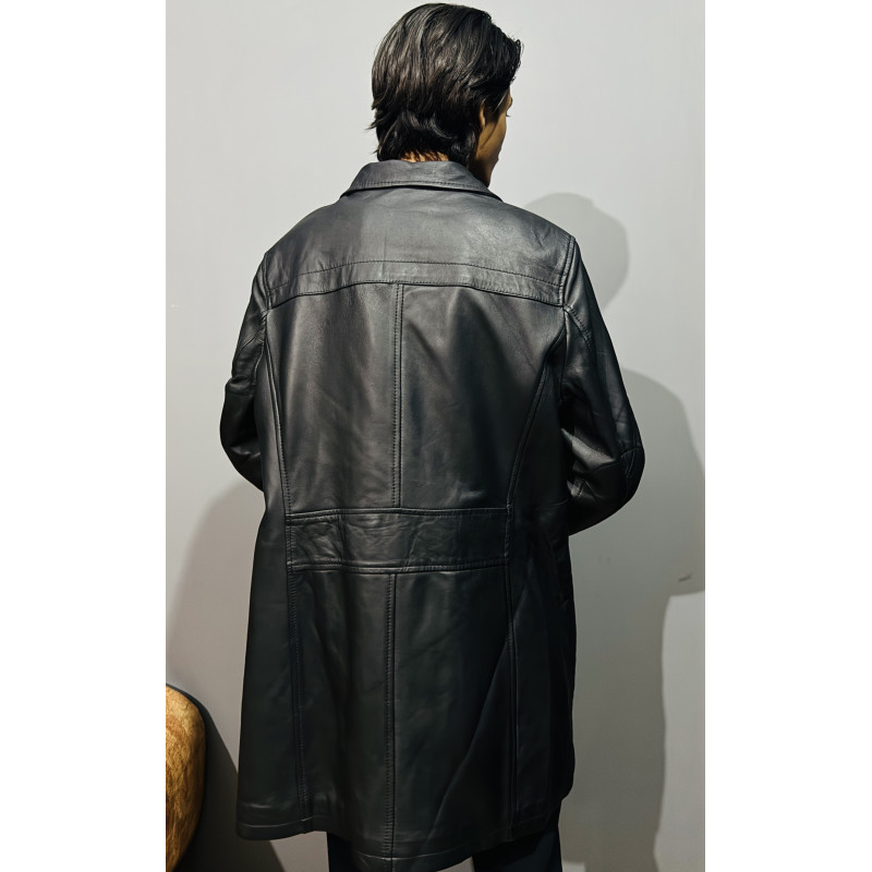 Black Leather Coat Vintage Oversized Leather Jacket