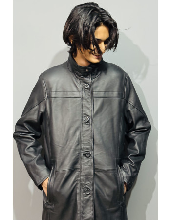 Black Leather Coat Vintage Oversized Leather Jacket