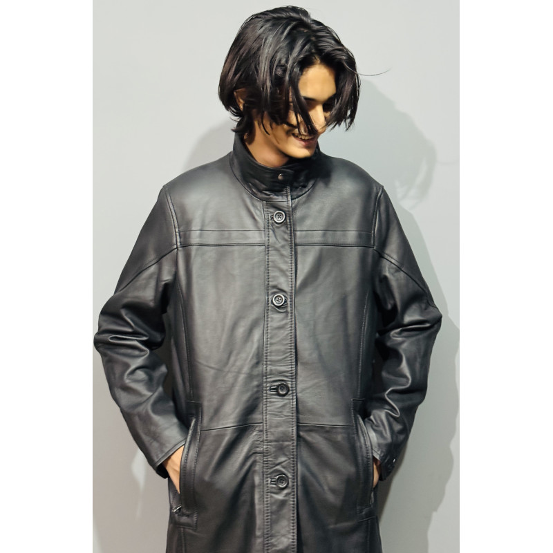 Black Leather Coat Vintage Oversized Leather Jacket