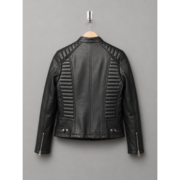 Black Quilted Leather Biker Jacket