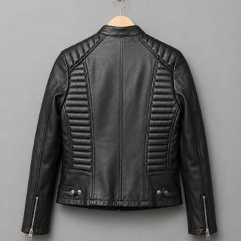 Black Quilted Leather Biker Jacket