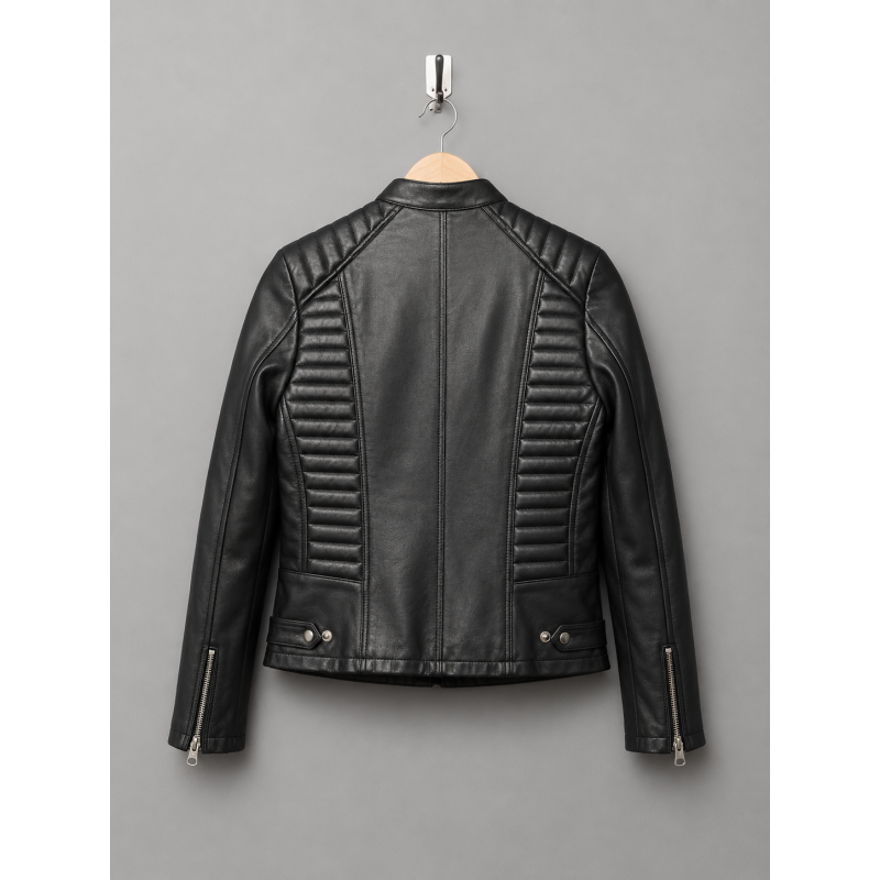 Black Quilted Leather Biker Jacket