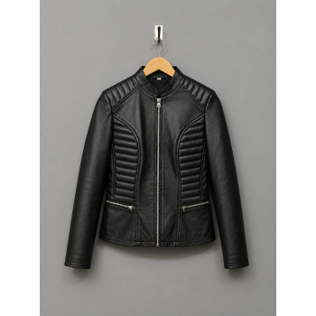 Black Quilted Leather Biker Jacket