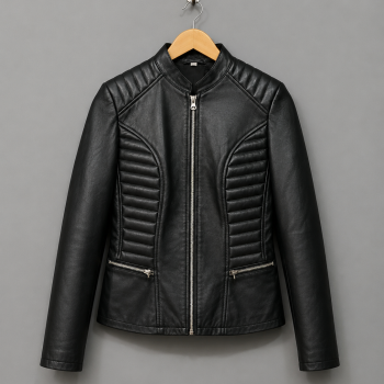 Black Quilted Leather Biker Jacket