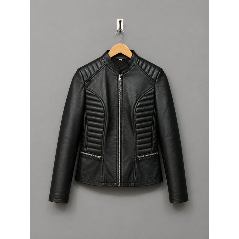 Black Quilted Leather Biker Jacket