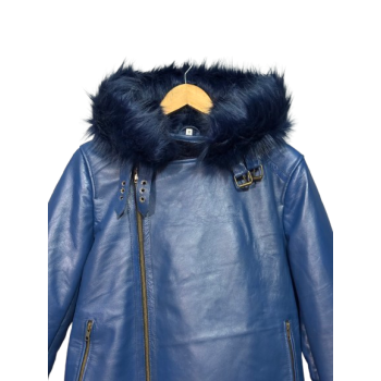 Blue Leather Aviator Shearling Jacket