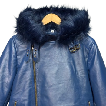 Blue Leather Aviator Shearling Jacket
