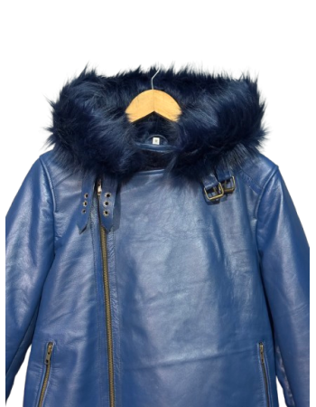 Blue Leather Aviator Shearling Jacket