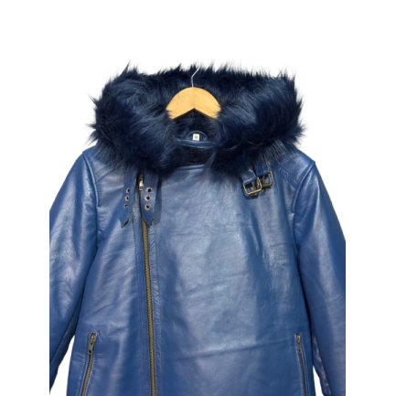 Blue Leather Aviator Shearling Jacket