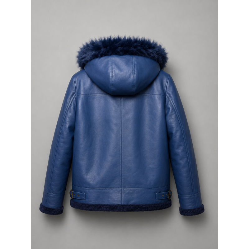 Blue Leather Aviator Shearling Jacket