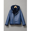 Blue Leather Aviator Shearling Jacket