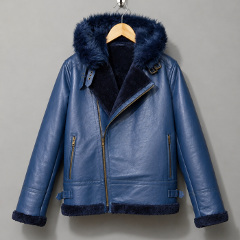 Blue Leather Aviator Shearling Jacket