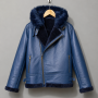 Blue Leather Aviator Shearling Jacket