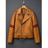 Brown Striped Leather Biker Jacket
