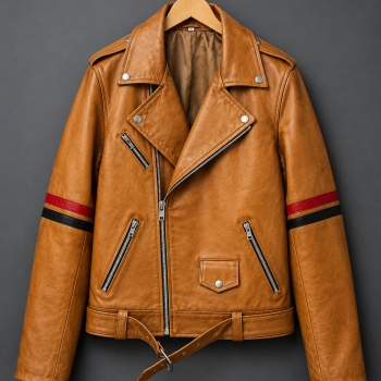 Brown Striped Leather Biker Jacket
