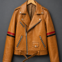 Brown Striped Leather Biker Jacket