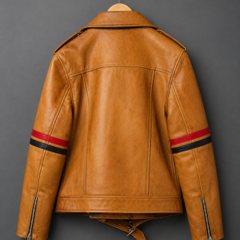Brown Striped Leather Biker Jacket
