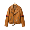 Brown Striped Leather Biker Jacket