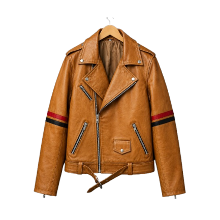 Brown Striped Leather Biker Jacket