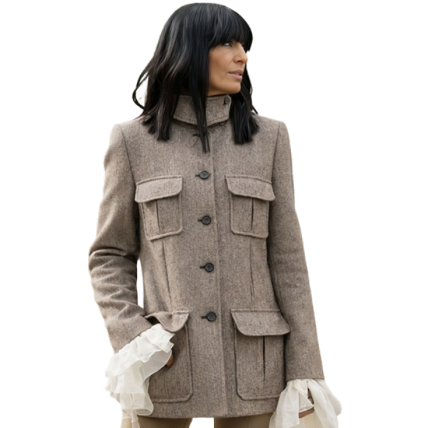 Celebrity Traitors Claudia Winkleman Grey Coat