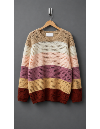 Color Block Open Knit Sweater