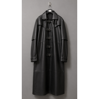 Long Gothic Black Leather Trench Coat