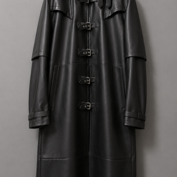 Long Gothic Black Leather Trench Coat
