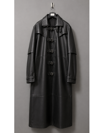 Long Gothic Black Leather Trench Coat