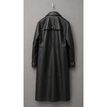 Long Gothic Black Leather Trench Coat