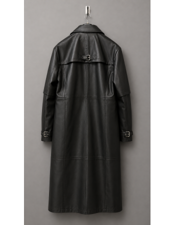 Long Gothic Black Leather Trench Coat