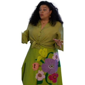 Michelle Buteau Spa Weekend Green Floral Skirt Set