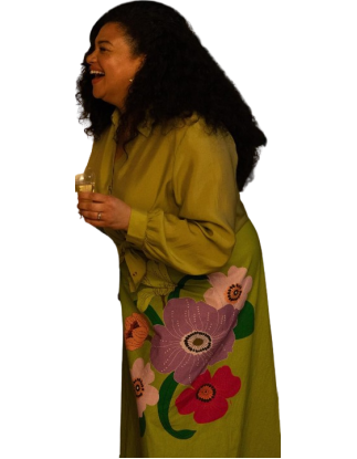 Michelle Buteau Spa Weekend Green Floral Skirt Set