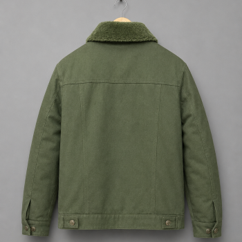 Olive Green Denim Shearling Jacket