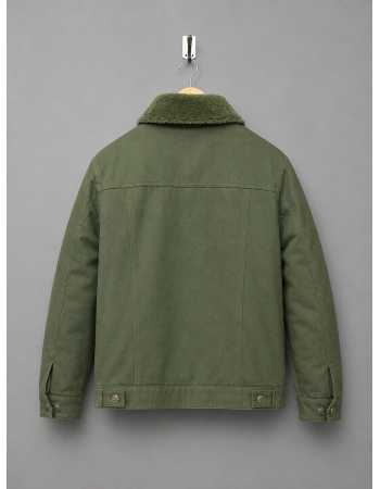 Olive Green Denim Shearling Jacket