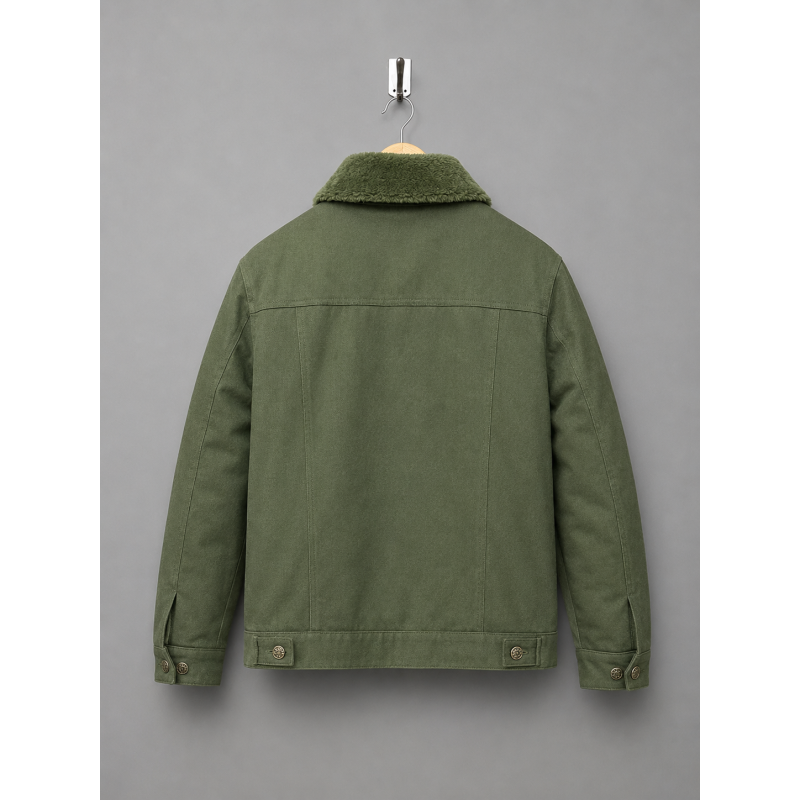 Olive Green Denim Shearling Jacket