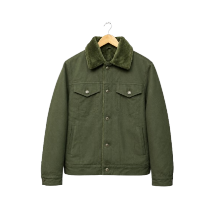 Olive Green Denim Shearling Jacket