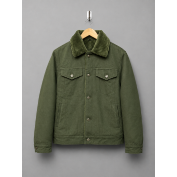 Olive Green Denim Shearling Jacket