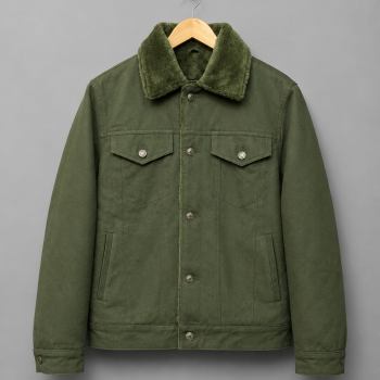 Olive Green Denim Shearling Jacket