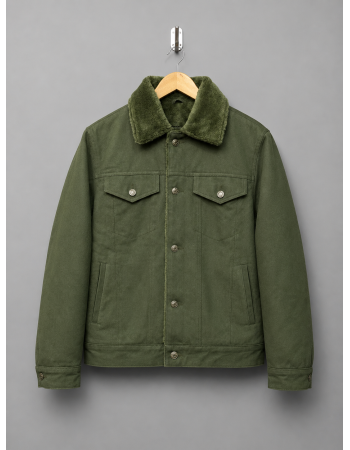 Olive Green Denim Shearling Jacket