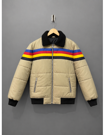 Retro Rainbow Striped Puffer Jacket
