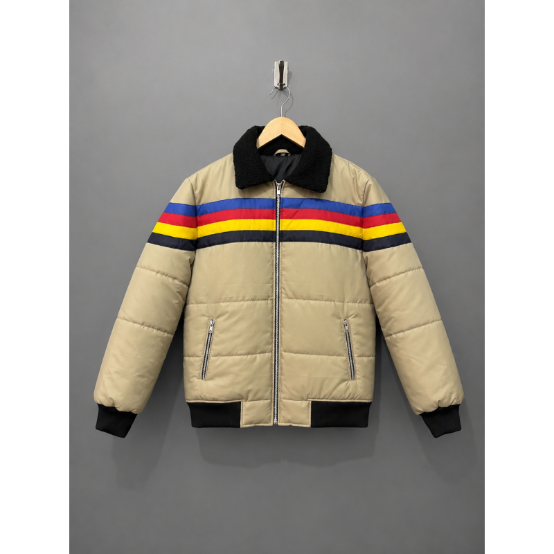 Retro Rainbow Striped Puffer Jacket
