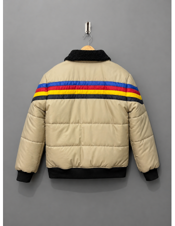 Retro Rainbow Striped Puffer Jacket