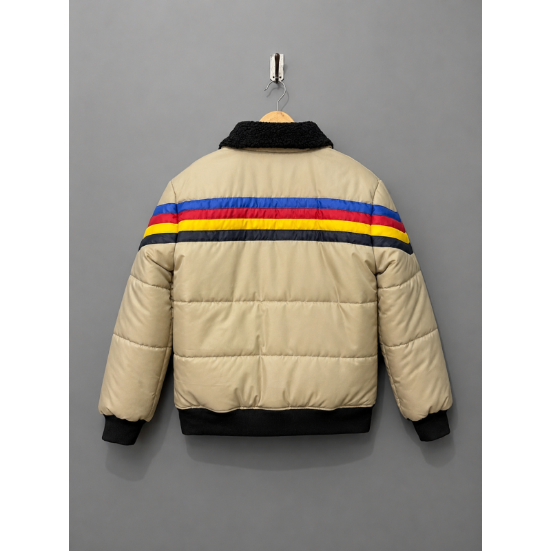 Retro Rainbow Striped Puffer Jacket