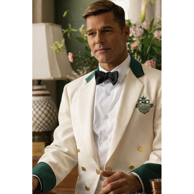 Ricky Martin Palm Royale White Crop Blazer