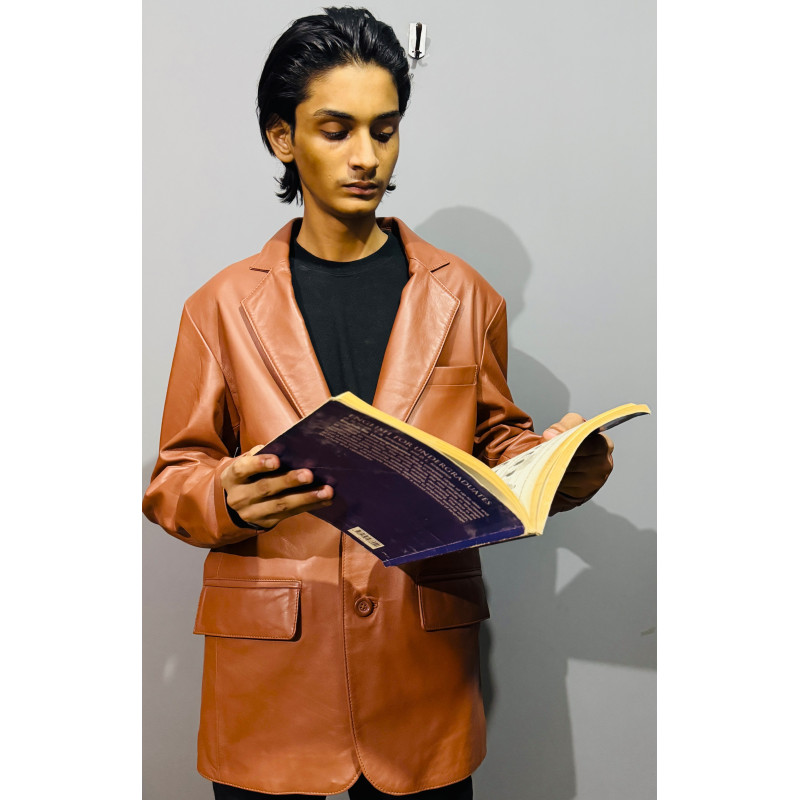 Vintage Brown Leather Blazer Jacket