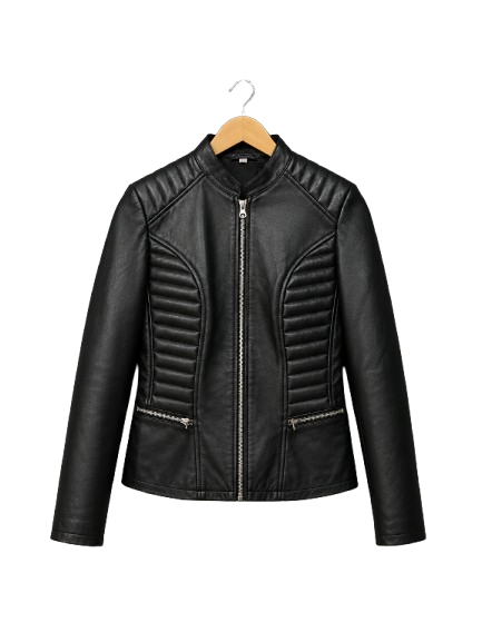 Black Quilted Leather Biker Jacket