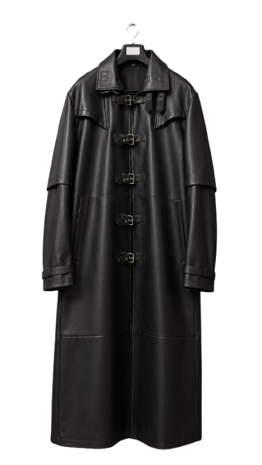 Long Gothic Black Leather Trench Coat